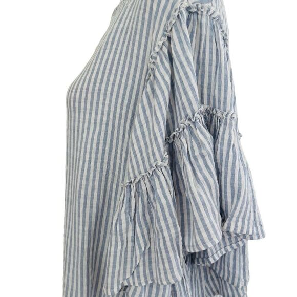 Chelsea & Theodore blue/white striped relaxed fit top, ruffled sleeves size M. - Picture 4 of 8
